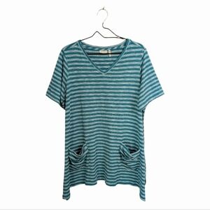 LOGO By Lori Goldstein Knit Swing Tunic Top Size 1X Teal Striped Casual Comfy